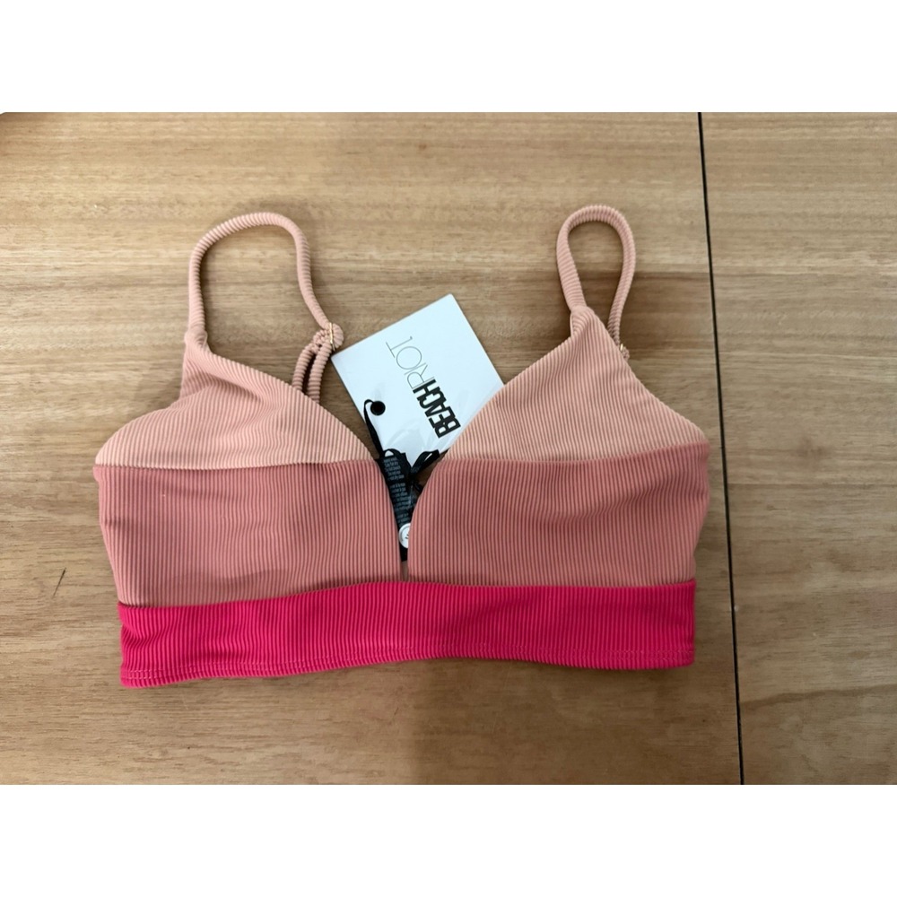 Beach Riot Ribbed Bikini Top‎ XS Pink Blush Colorblock Bralette Swim NWT USA